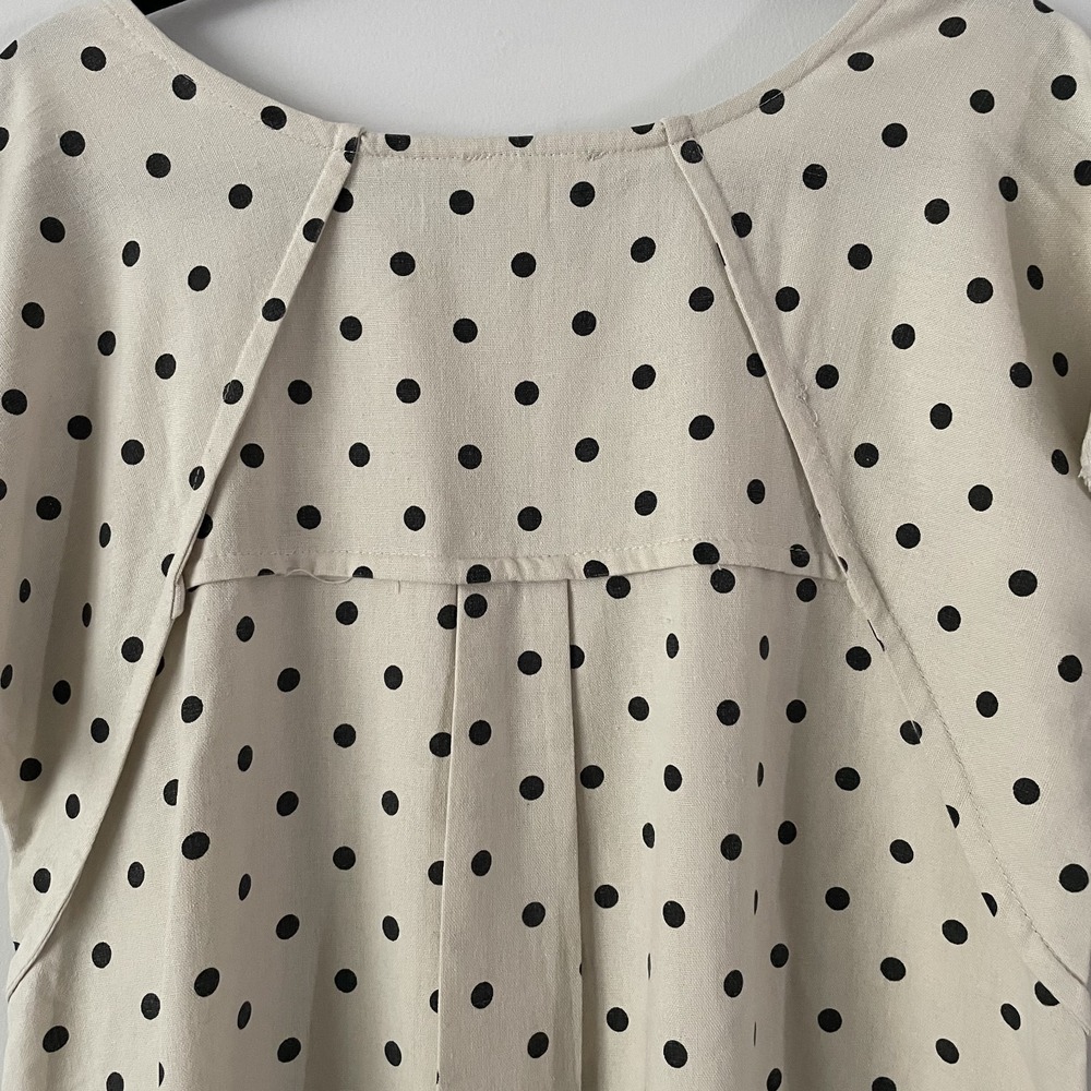 Umgee Linen Cotton Polka Dot Boxy Top Ivory Size S Canvas Fringe Twee Oversized - Picture 8 of 12
